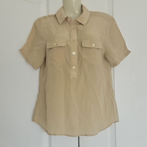 Banana Republic 100% Silk Short Sleeves Top Champagne XS - Picture 2 of 16